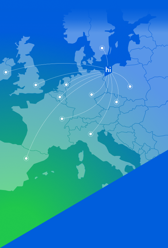 Mapa Europy pokazująca zasięg sprzedaży Hisert